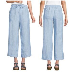 Women's Lands End High-Rise Pull-On Drawstring Linen Wide-Leg Cropped Pants XL